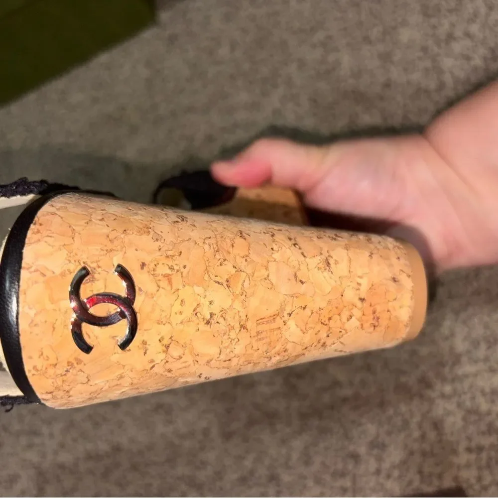 Brand new with box  CHANEL 2023 Black Tweed Sandal size 10  wedges - Picture 9 of 13